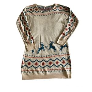 Pink Blush Sweater Dress Women’s L Christmas Reindeer Deer Tunic Knit Fairaisle